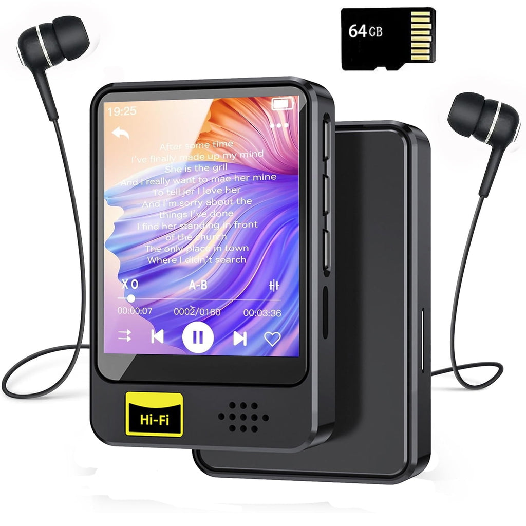 MUSICOZY MP3 Player with Bluetooth 64GB Music Player with Built-in HD Speaker Calendar Alarm Clock Touch Screen FM Radio Voice Recorder Hifi Sound E-Book function MP3 MP4 Player with Earphones