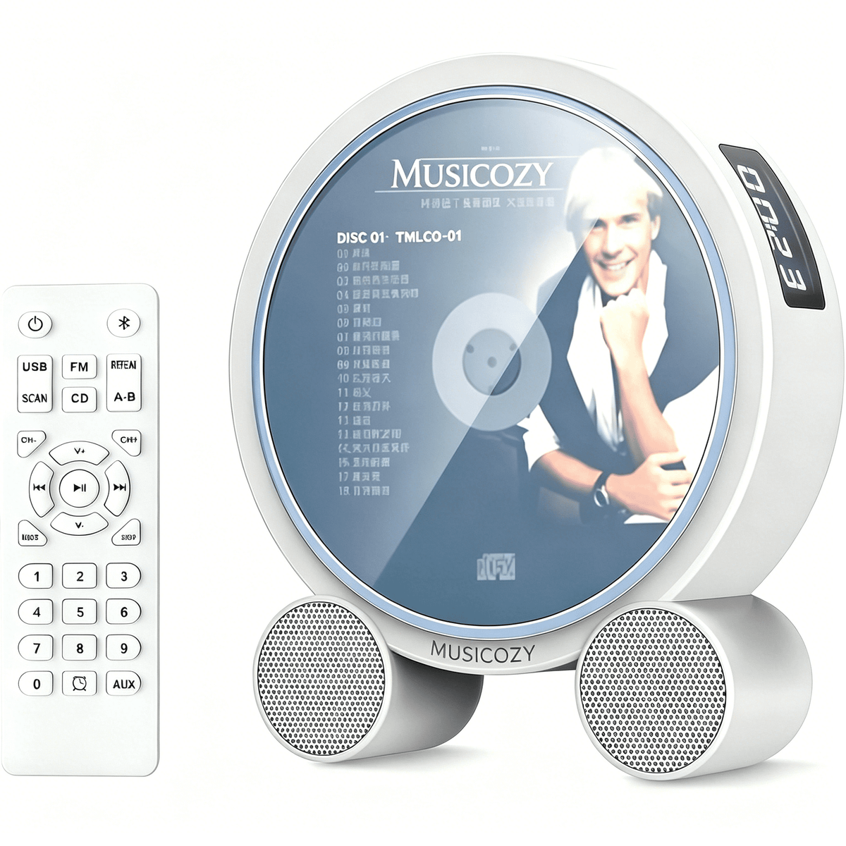 Portable Vertical CD Player with Bluetooth for Home with LCD Screen Wireless Audio CD Player with Remote Control Rechargeable Battery Built in HiFi Speakers Support Timed Music ON/Off FM USB SD