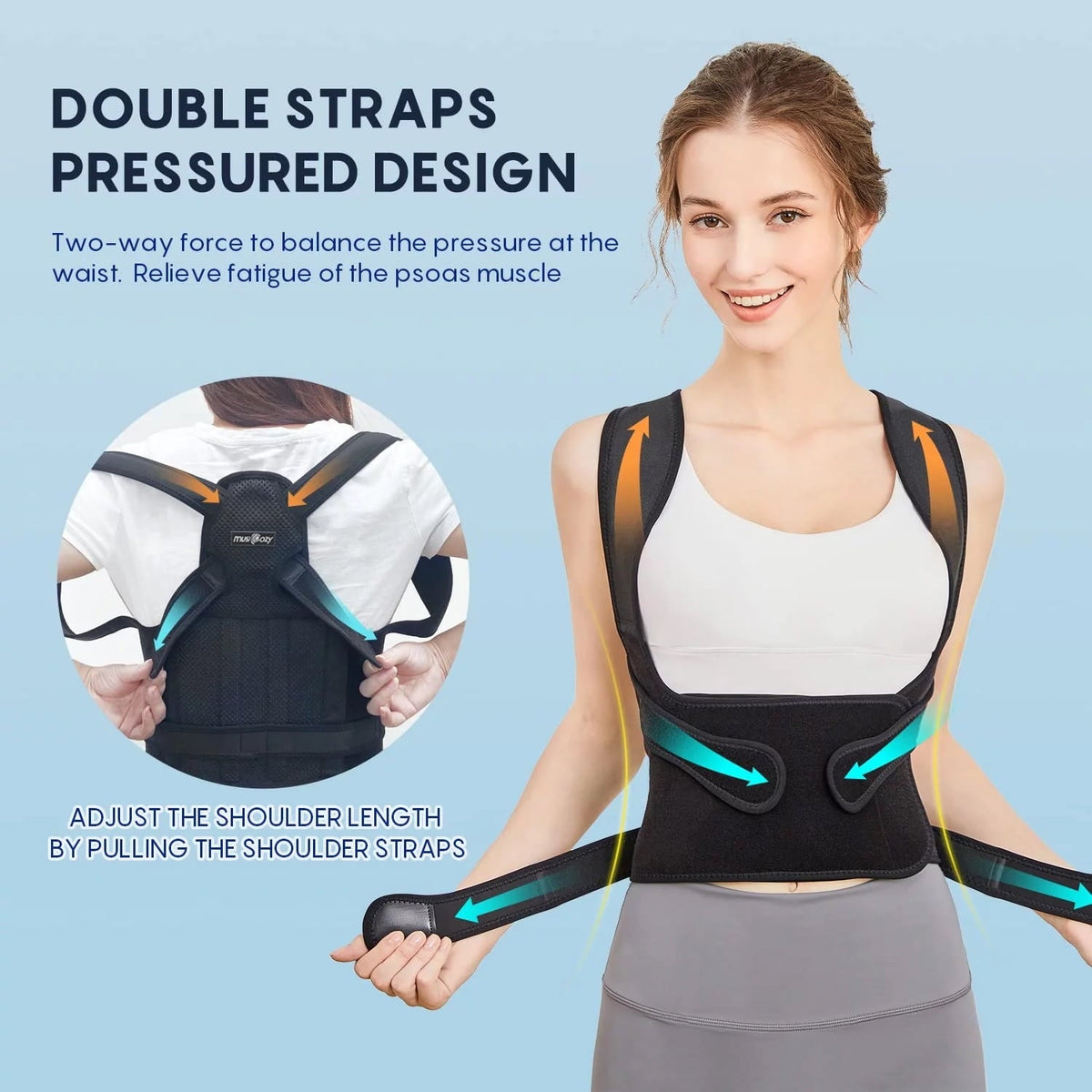 MUSICOZY Back Brace Posture Corrector for Women and Men  Back Straightener Posture Corrector  Scoliosis and Hunchback Correction  Back Pain  Spine Corrector  Support  Adjustable Posture Trainer  Large