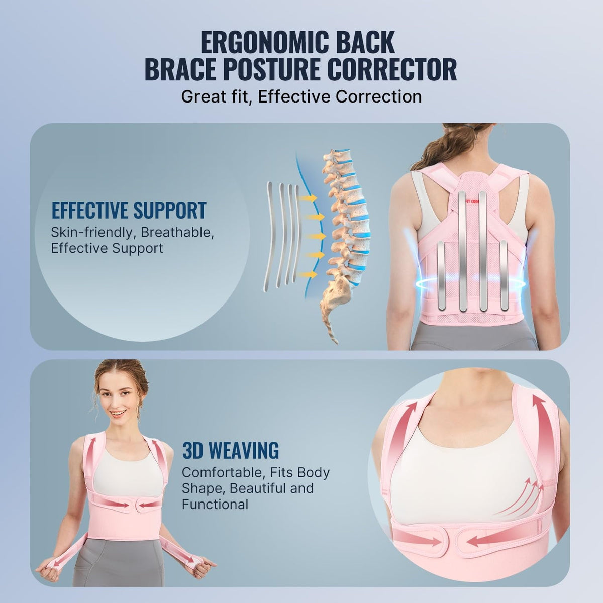 MUSICOZY Back Brace Posture Corrector for Women  Back Straightener Posture Corrector  Scoliosis and Hunchback Correction  Back Pain  Spine Corrector  Support  Adjustable Posture Trainer Pink Small
