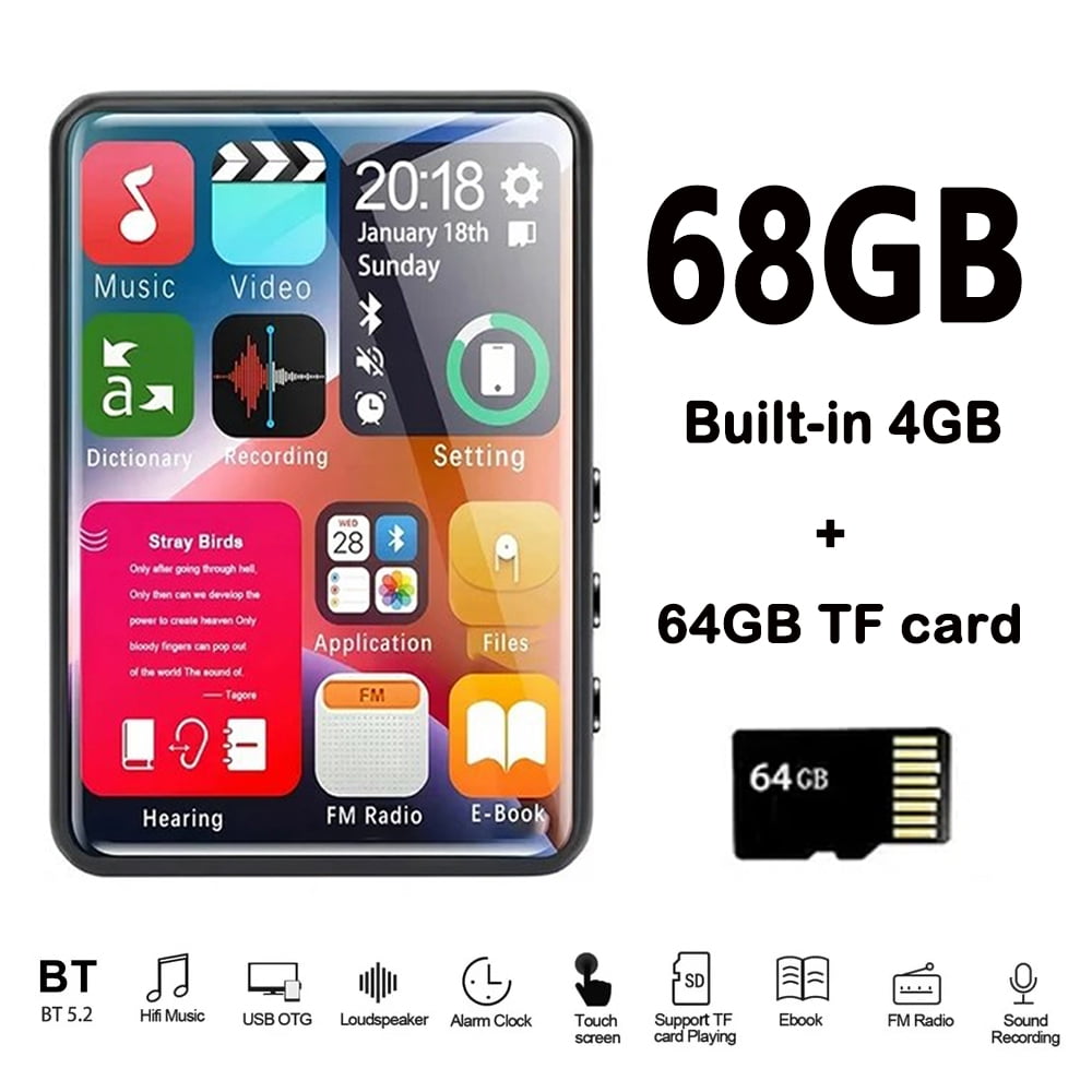 128GB Support MP3 Player 2.4 Inch Touch Screen Black Hifi Bluetooth Lossless Audio Recorder FM Radio Mp4 Video Player Ebook