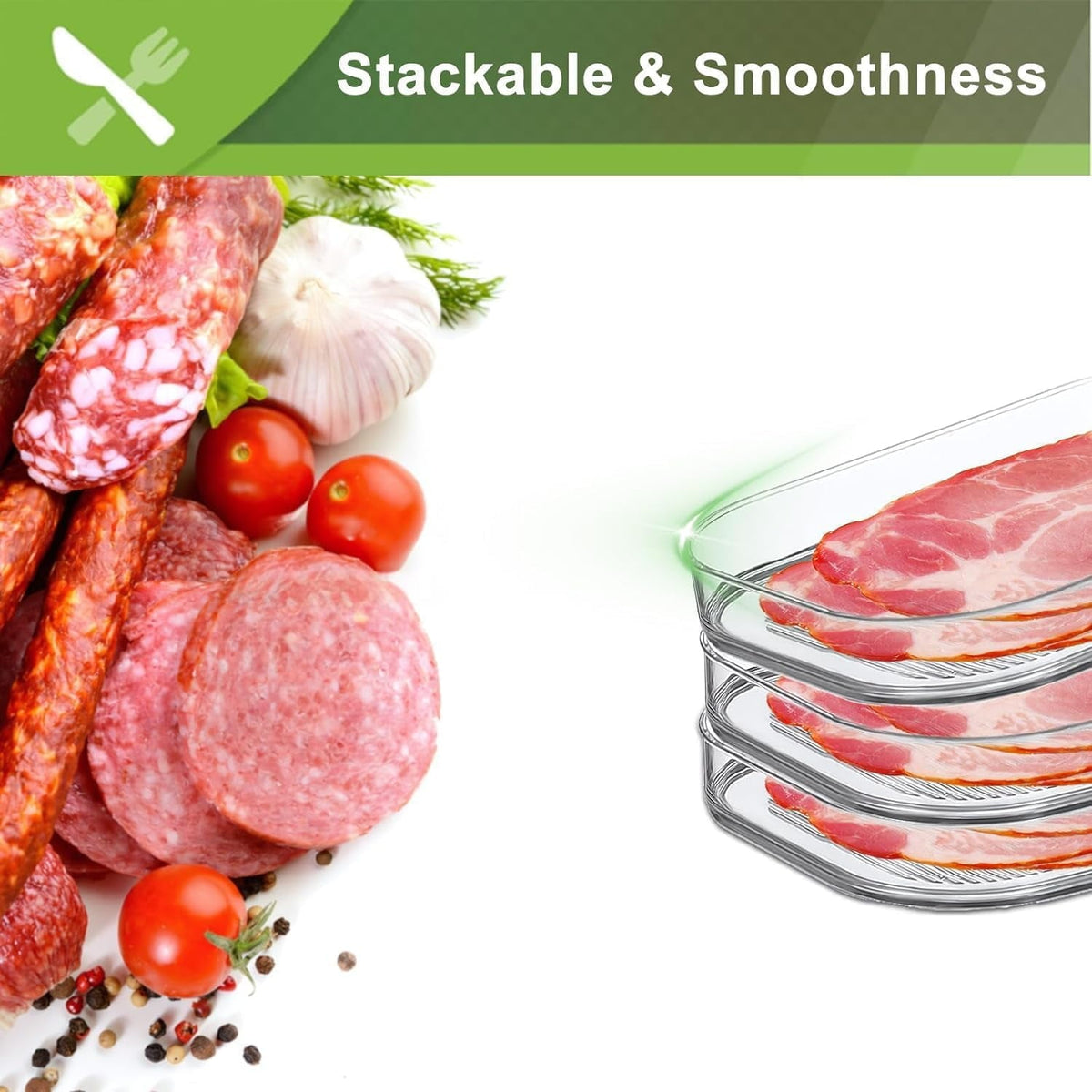 Deli Meat Container for Fridge  Bacon Lunch Meat Container for Refrigerator  Meal Prep Containers  Stackable Food Storage Boxes with Lid for Cold Cuts  Salami  Deli  Lunch Meat  BPA Free  White