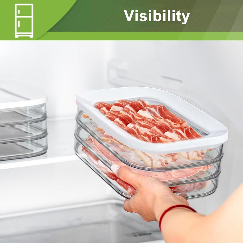 Deli Meat Container for Fridge  Bacon Lunch Meat Container for Refrigerator  Meal Prep Containers  Stackable Food Storage Boxes with Lid for Cold Cuts  Salami  Deli  Lunch Meat  BPA Free  White