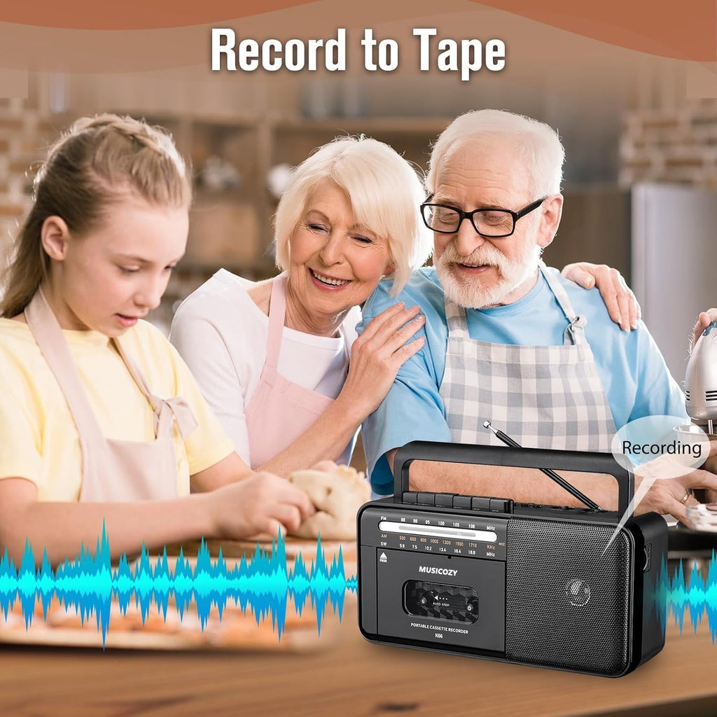 Cassette Tape Player Bluetooth Boombox  Cassette Player AM/FM/SW Radio Stereo  Tape Player/Recorder with Big Speaker and Earphone Jack  USB/TF Card Player  AC Powered or Battery Operated Black