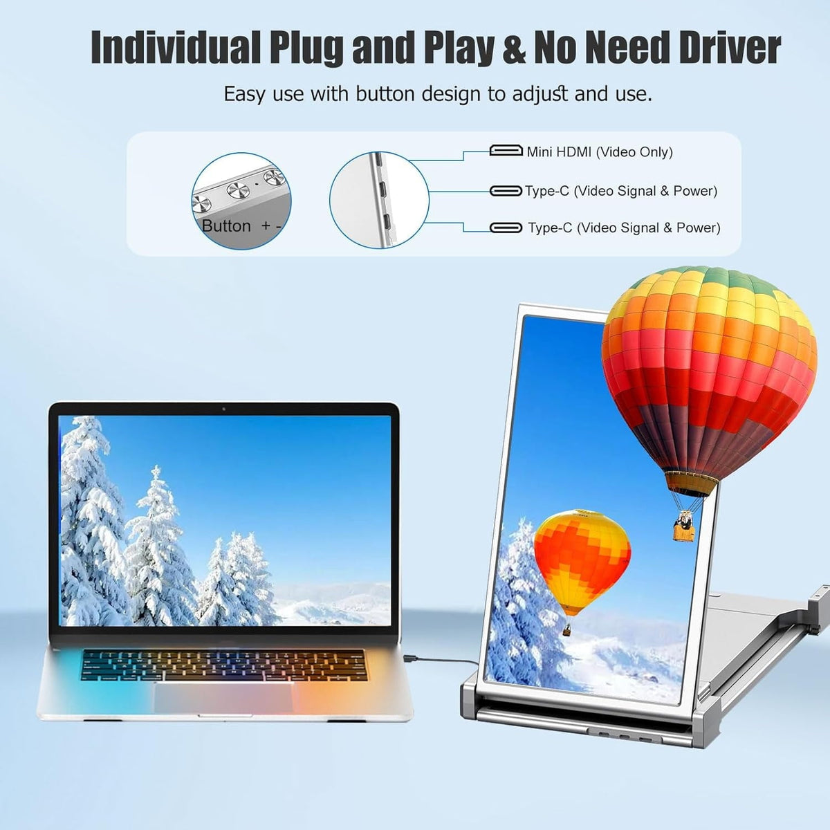 Laptop Screen Extender 14 Triple FHD 1080P Monitor for Laptop Extension-315°Rotate Portable Dual Monitor Screen for 13.3 -16.5  Screen Type-C/HDMI/USB-A Plug & Play for Wins/Mac/ Travel Gaming Work