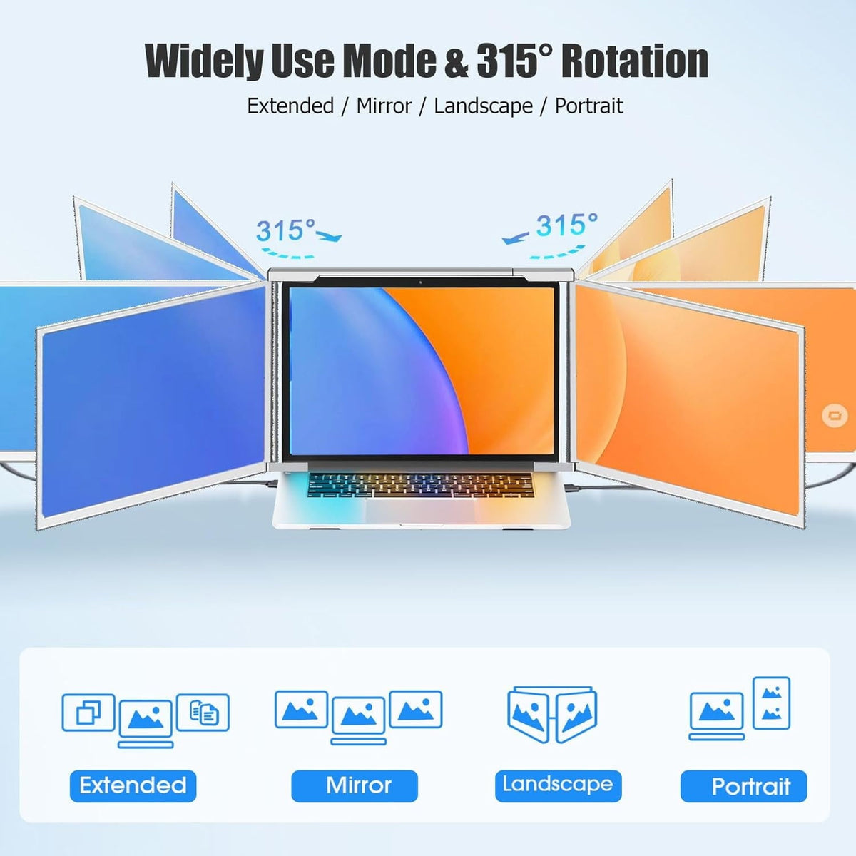Laptop Screen Extender 14 Triple FHD 1080P Monitor for Laptop Extension-315°Rotate Portable Dual Monitor Screen for 13.3 -16.5  Screen Type-C/HDMI/USB-A Plug & Play for Wins/Mac/ Travel Gaming Work