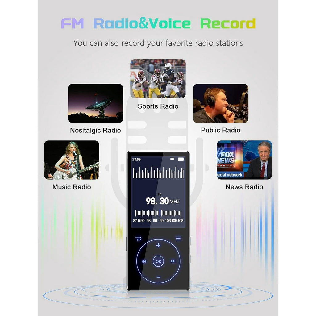 96GB MP3 Player with Bluetooth 5.0: Portable Lossless Sound Music Player with HD Speaker 2.4  Screen Voice Recorder FM Radio Touch Buttons 32G Storage+Support up to 64GB for Running Walking