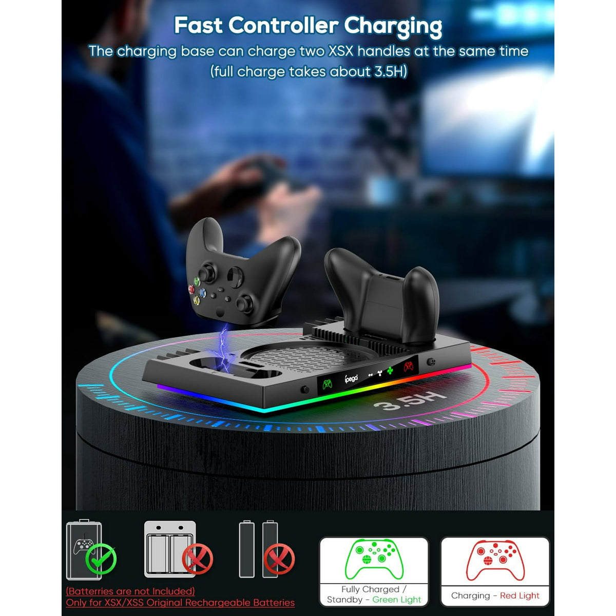 Upgraded RGB Cooling Fan Charging Station for Xbox Series X Console & Controller  Wireless Dual Charger Dock & Cooler System Stand with 15 Colorful Light Modes for Xbox Series X & Accessories Storage