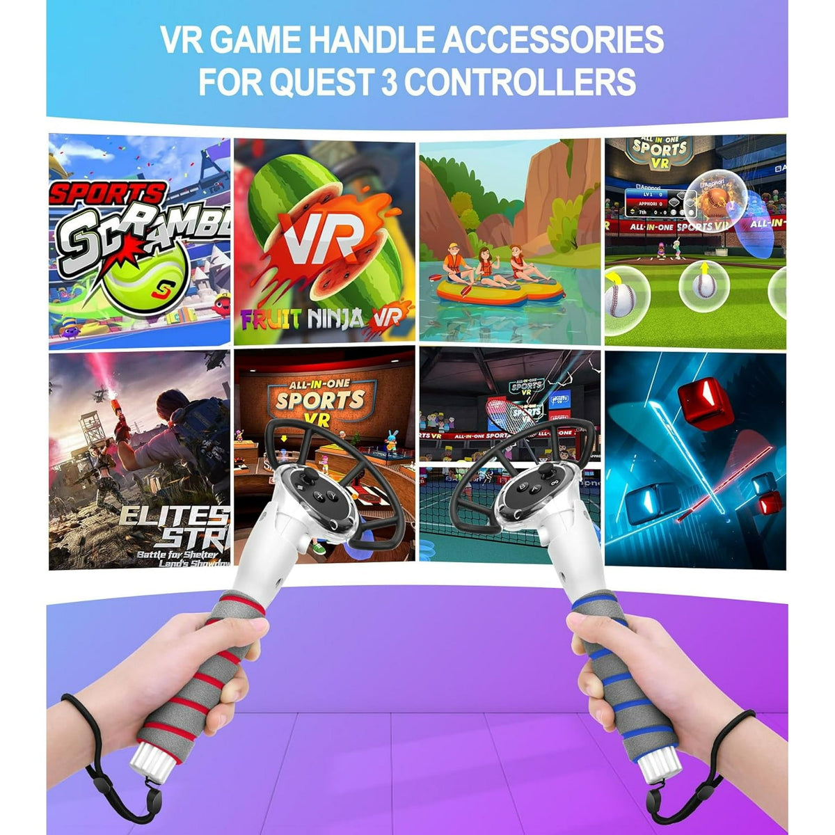3 in 1 Handle Attachments for Meta Quest 3 Controller Grips Accessories  VR Handle Extender Extension Grips for Oculus Quest 3 Beat Saber  Golf Club  Gorilla Tag Long Arms  Rowing Crew White