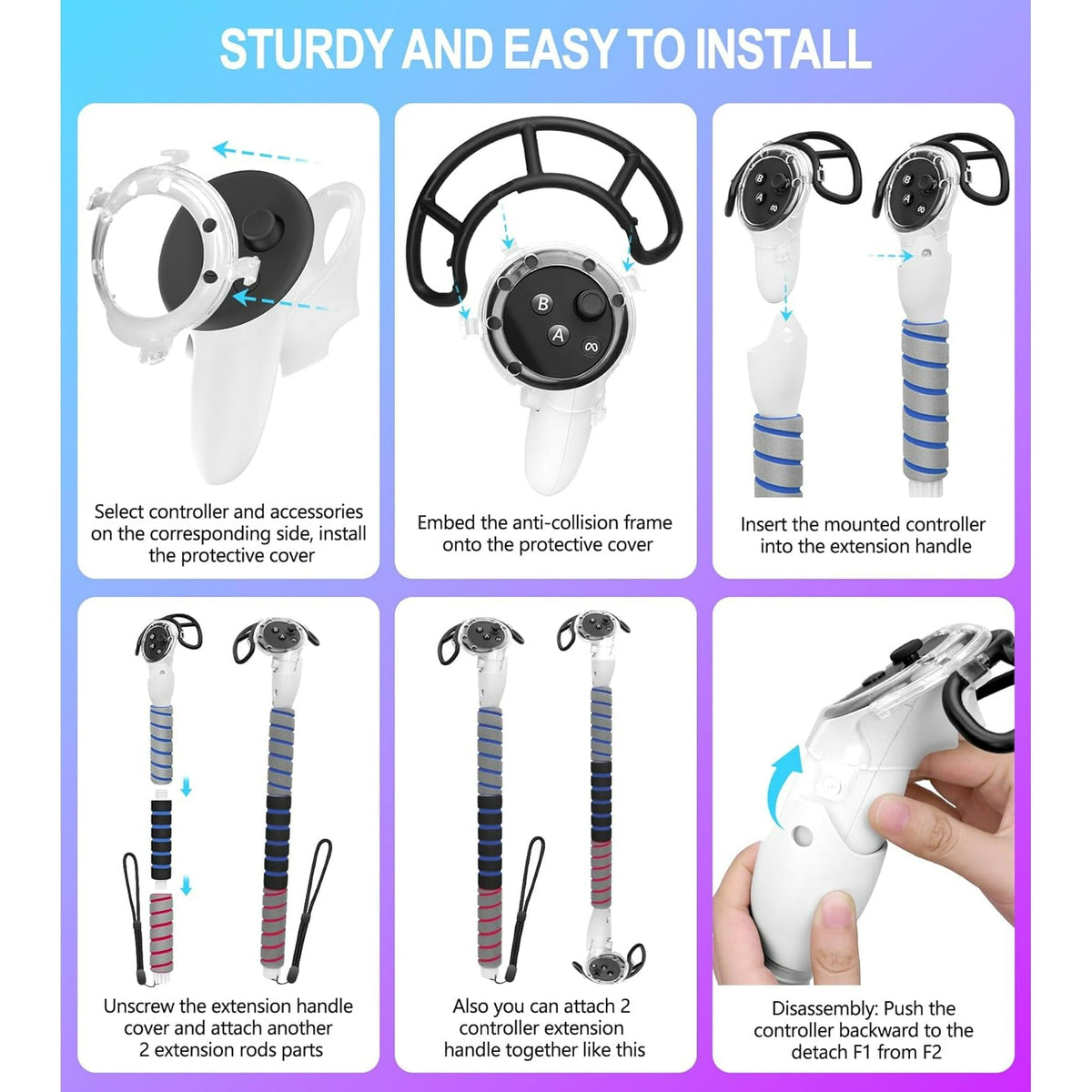 3 in 1 Handle Attachments for Meta Quest 3 Controller Grips Accessories  VR Handle Extender Extension Grips for Oculus Quest 3 Beat Saber  Golf Club  Gorilla Tag Long Arms  Rowing Crew White