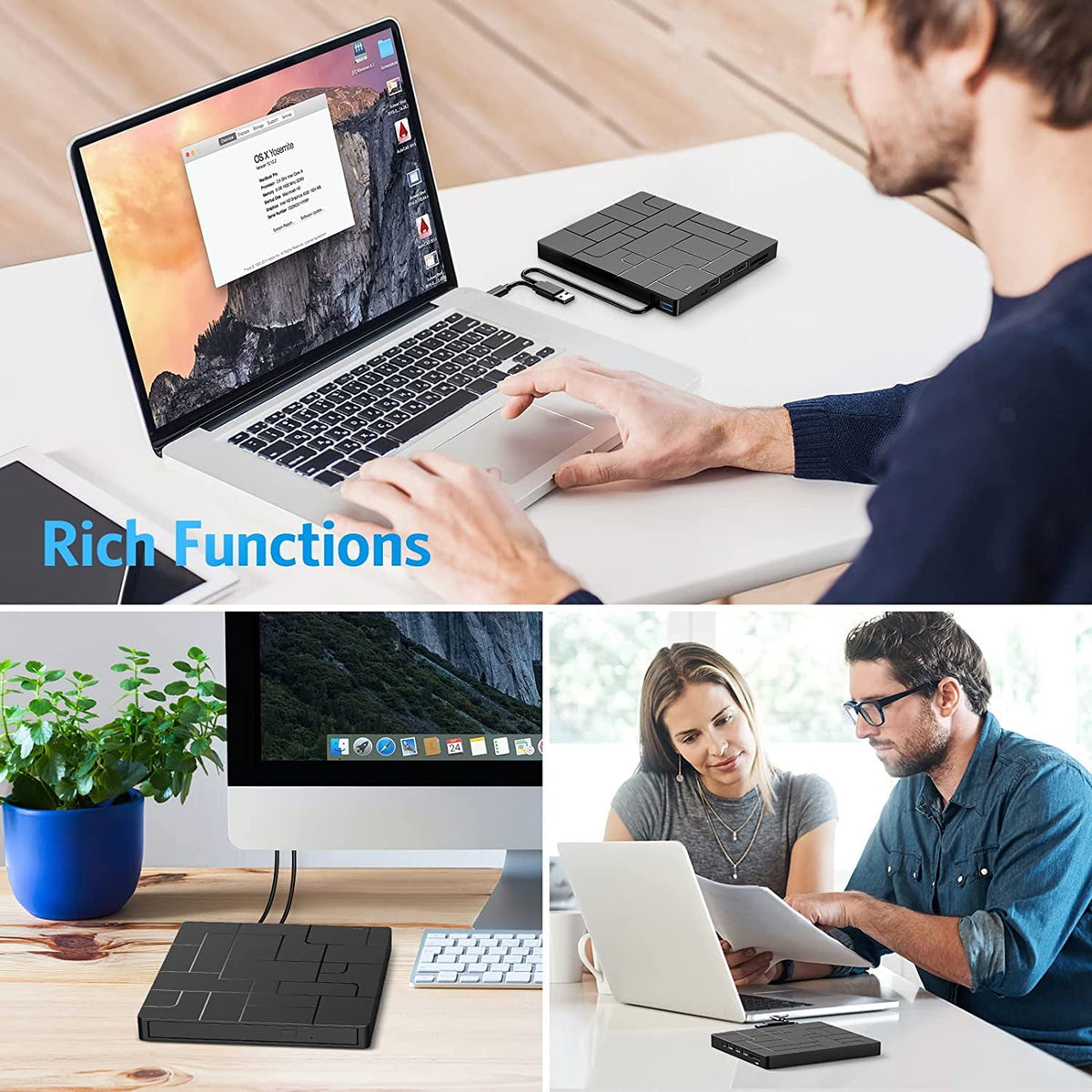 External CD/DVD Drive for Laptop Drive CD Burner USB 3.0 Type-C Portable CD/DVD Optical Disk Drive Reader Writer Burner Fit for Laptop Mac PC Windows Linux