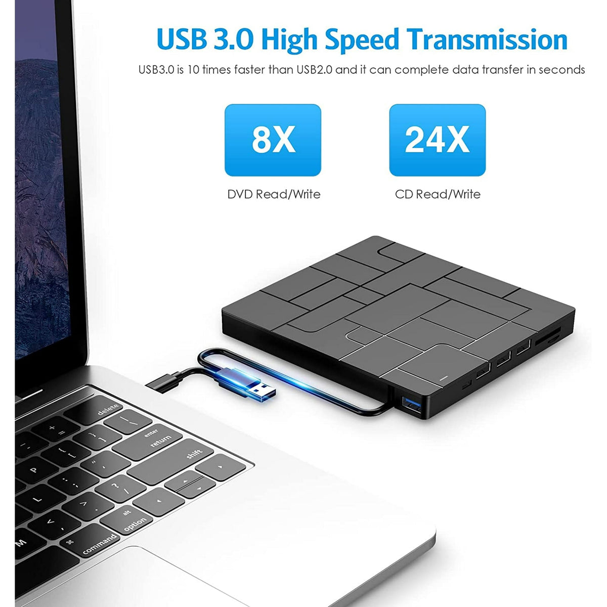External CD/DVD Drive for Laptop Drive CD Burner USB 3.0 Type-C Portable CD/DVD Optical Disk Drive Reader Writer Burner Fit for Laptop Mac PC Windows Linux