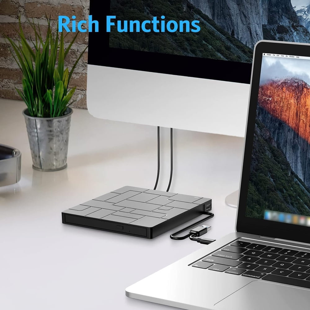 External CD/DVD Drive for Laptop Drive CD Burner USB 3.0 Type-C Portable CD/DVD Optical Disk Drive Reader Writer Burner Fit for Laptop Mac PC Windows Linux
