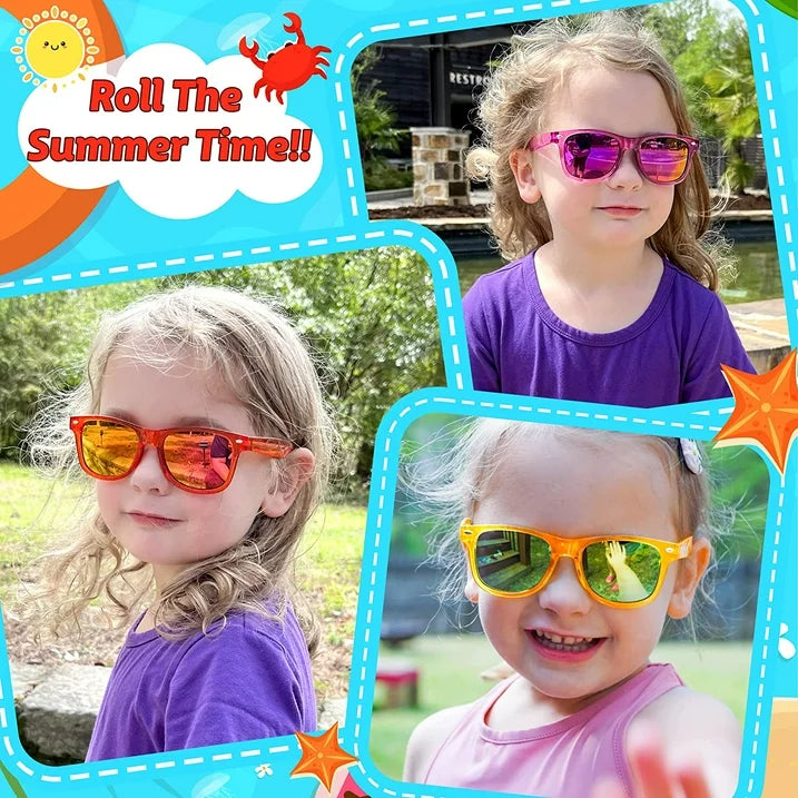 Prociv 24 Pack Kids Sunglasses Bulk  Kids Sunglasses Party Favor  Neon Translucent Sunglasses with UV400 Protection  Boys Girls Age 3-8  Beach Pool Birthday Party Supplies
