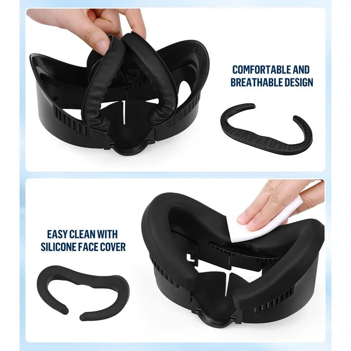 Facial Interface & Face Cover Pad for Meta Quest 3 - VR Accessories Compatible with Meta/Oculus Quest 3  One-Piece Anti-Light Leakage Soft Leather PU & Ice Sponge Face Cushion Pad for Quest 3