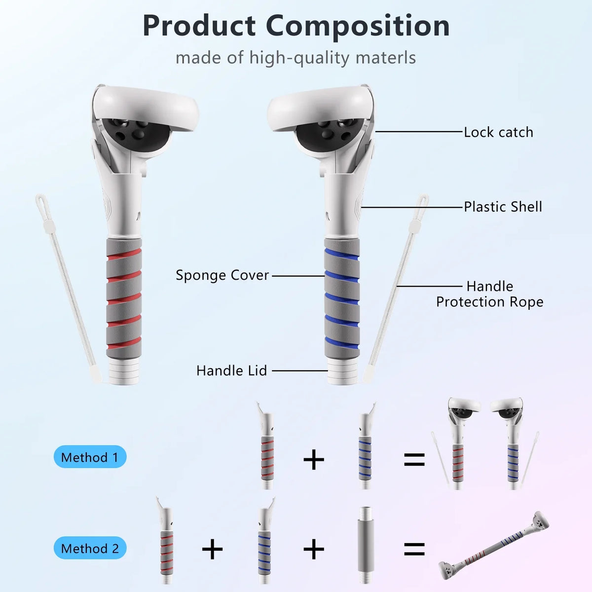 VR Accessories Handle Attachments for Meta/Oculus Quest 2/3/3S  Dual Handles and Long Stick Handle Extension Grips to Play Multiple VR Games  Gorilla Tag Long Arms Grips Beat Saber Golf Club Baseball