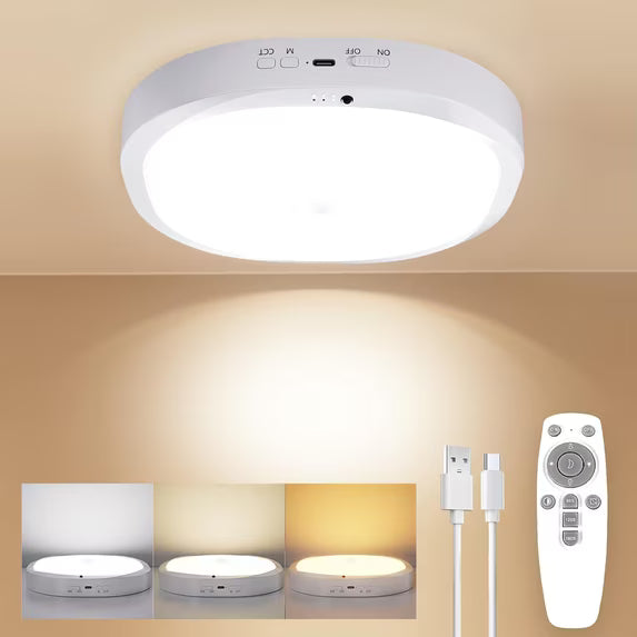 Ceiling Light Battery Operated, Motion Sensor LED Lights with 8000mAh Battery, 3 Color Temperatures, 550LM, Motion Activated for Closet, Shower, Stairs, Pantry,1pcs