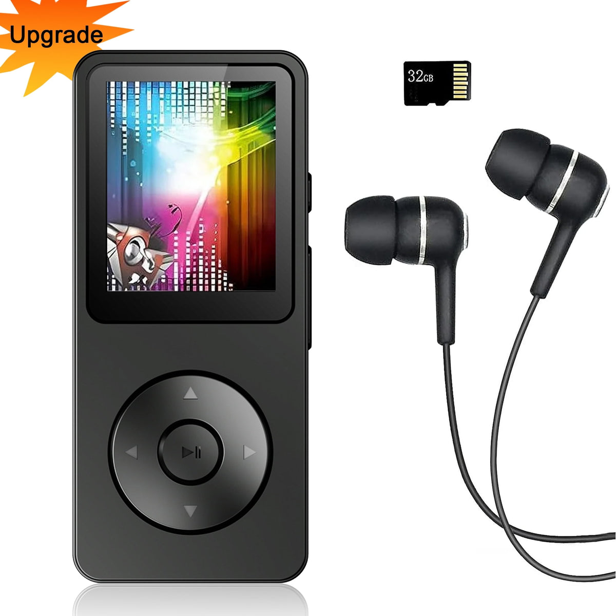 Upgrade MP3 Player with Bluetooth and 32GB Hi-Fi Music Player with Built-in Speaker Earphones Voice-Activated Recording MP3 Players with FM/E-Book/Video Supports up to 128GB for Kids Running Walking