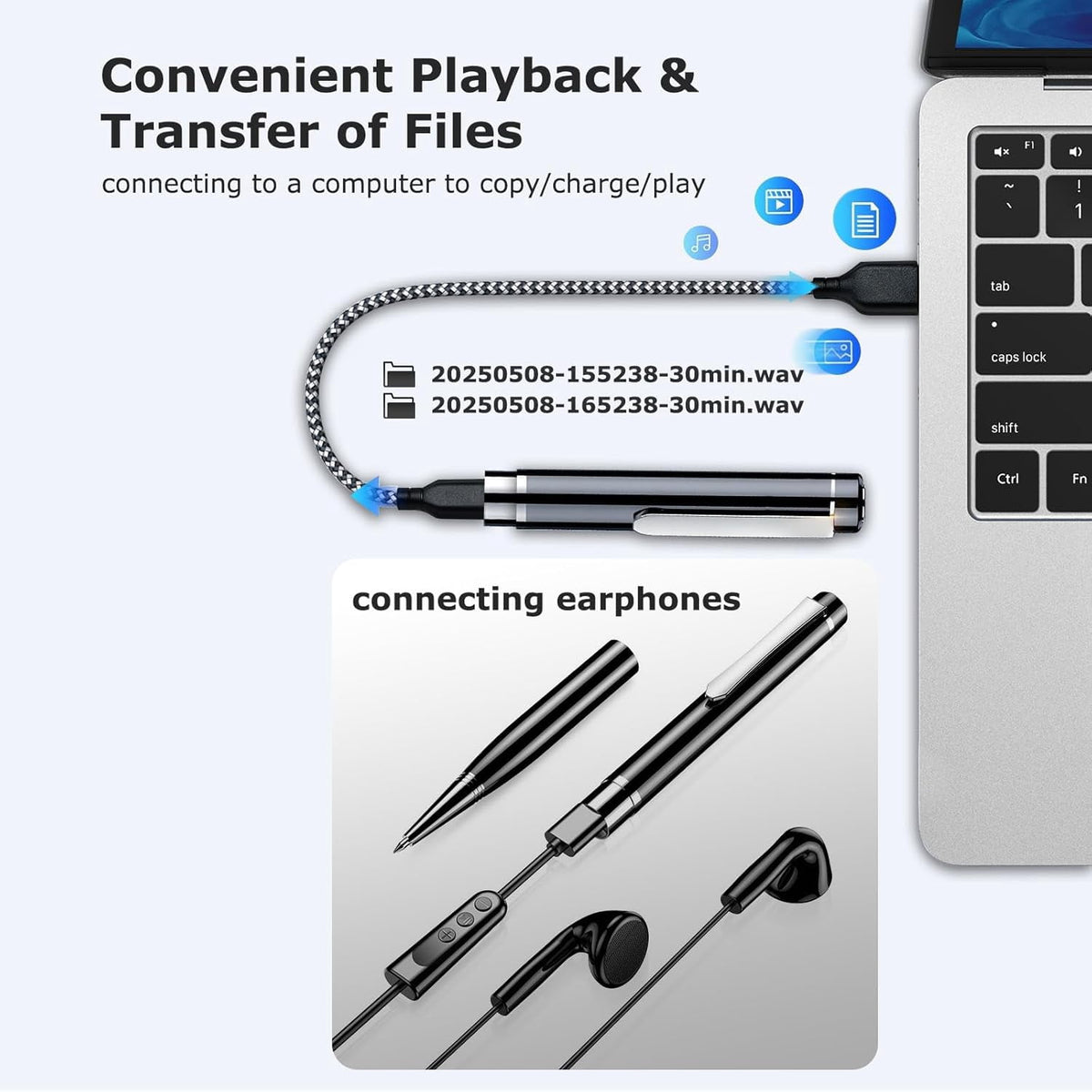 64GB Digital Voice Recorder Audio Recorder Pen with 25H Battery Life Playback & Voice Activation Recording Device Voice Activated Recorder with AI Noise Reduction for Lectures/Meetings/Interviews