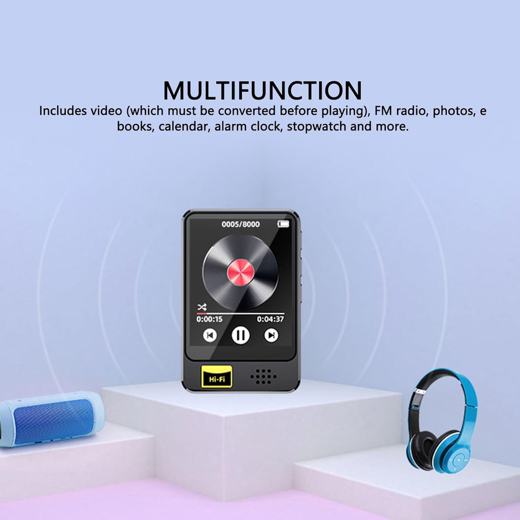 MUSICOZY MP3 Player with Bluetooth 64GB Music Player with Built-in HD Speaker Calendar Alarm Clock Touch Screen FM Radio Voice Recorder Hifi Sound E-Book function MP3 MP4 Player with Earphones