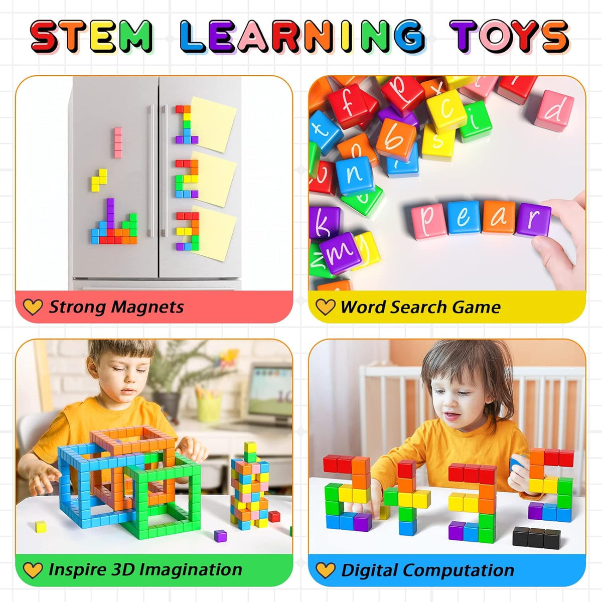 CEDQ Magnetic Blocks Toys Magnet Building Cubes for Toddlers Ages 3-5 54PCS STEM Baby Educational Sensory Autism Montessori Preschool Toys Gifts for Kids Ages 4-8 Year Old Boys and Girls