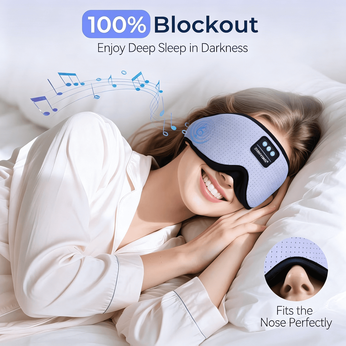 MUSICOZY White Noise Sleep Mask Headphones with 16 Soothing Sounds Bluetooth Sleep Mask 3D Wireless Music Sleeping Headphones for Side Sleeper Wireless Music Eye Mask with Timer Gifts for Men Women