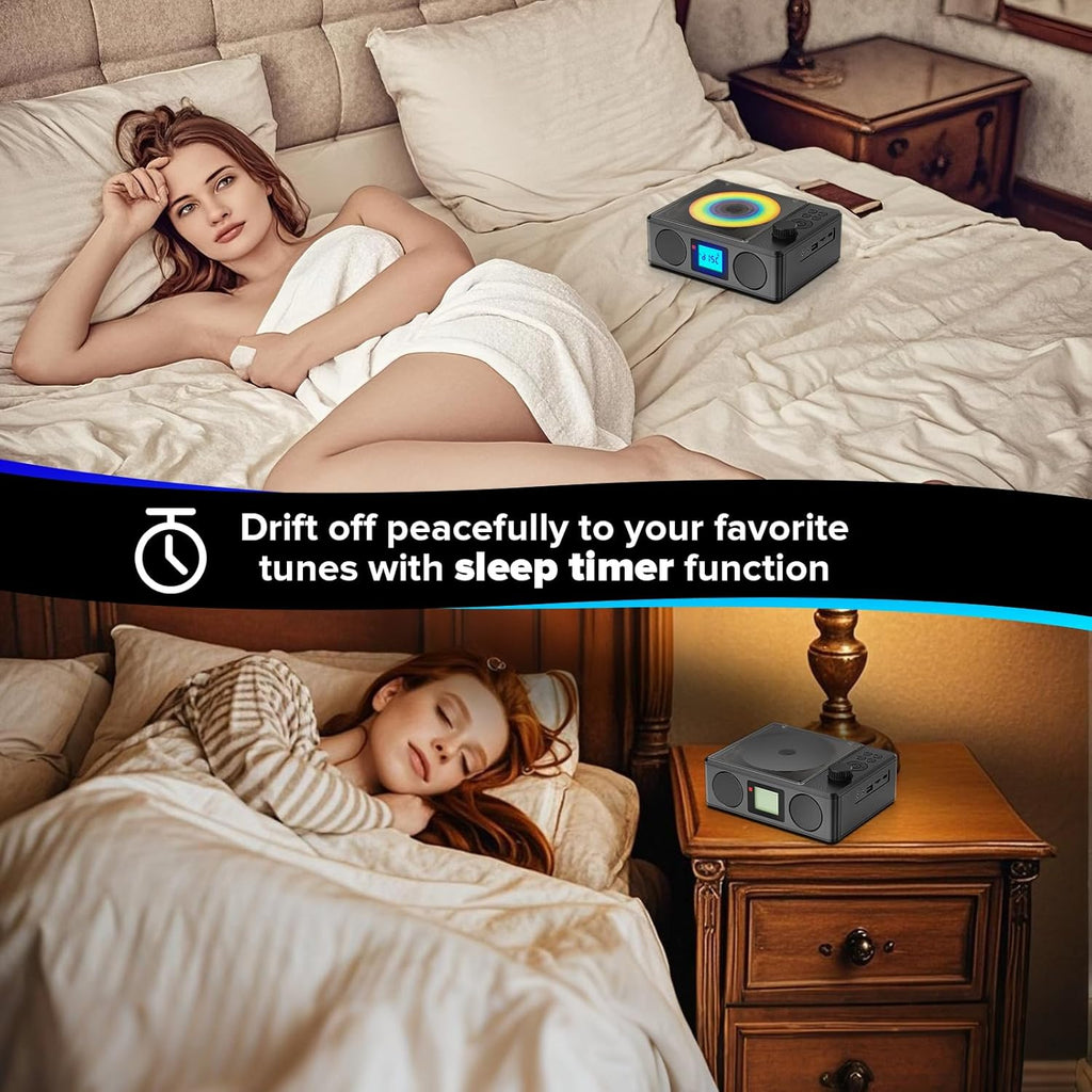 Portable CD Player Bluetooth with Speakers and Remote Rechargeable Desktop CD Radio with Sleep Timer-Retro Portable CD Players for Home/Outdoor - USB/TF/LCD Display/Earphone Jack-Music Lover/Gift