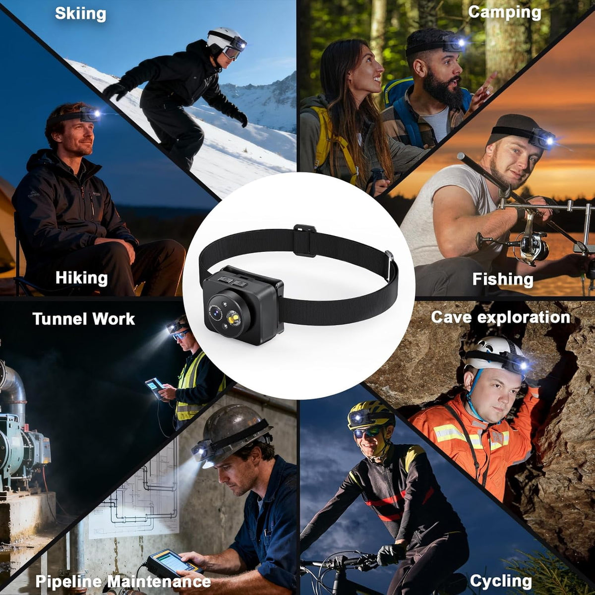 Head-Mounted Camera LED headlamp 1080P HD Body Action Camera Wearable Video Recording Smart Sensing Control Shock-Absorbing Cam Suitable for Nighttime Activities: Electricians Cycling Fishing Hiking