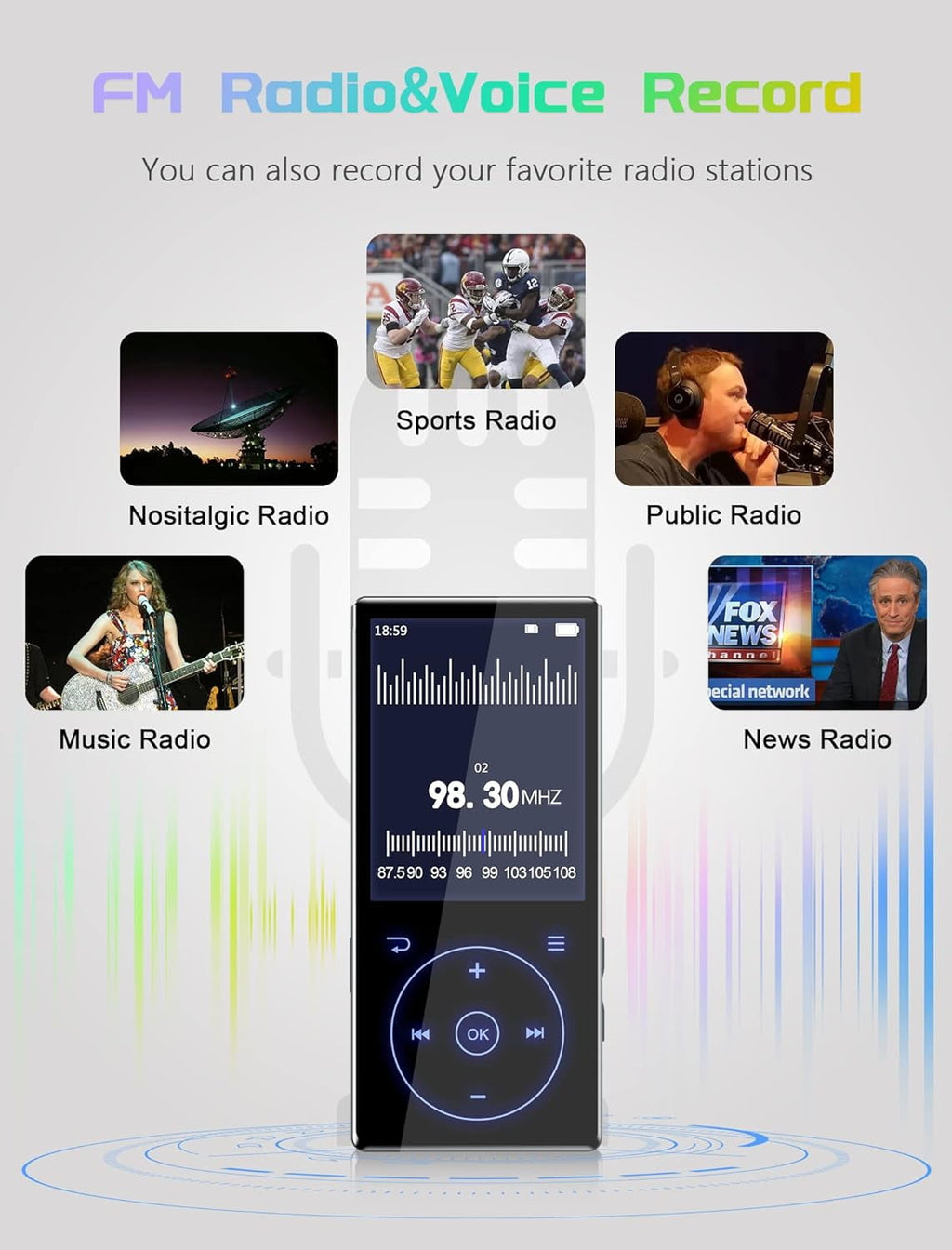 128GB MP3 Player with Bluetooth 5.0: Portable Lossless Sound Music Player with HD Speaker 2.4 Screen Voice Recorder FM Radio Touch Buttons 64G Storage+Support up to 64GB for Running Walking