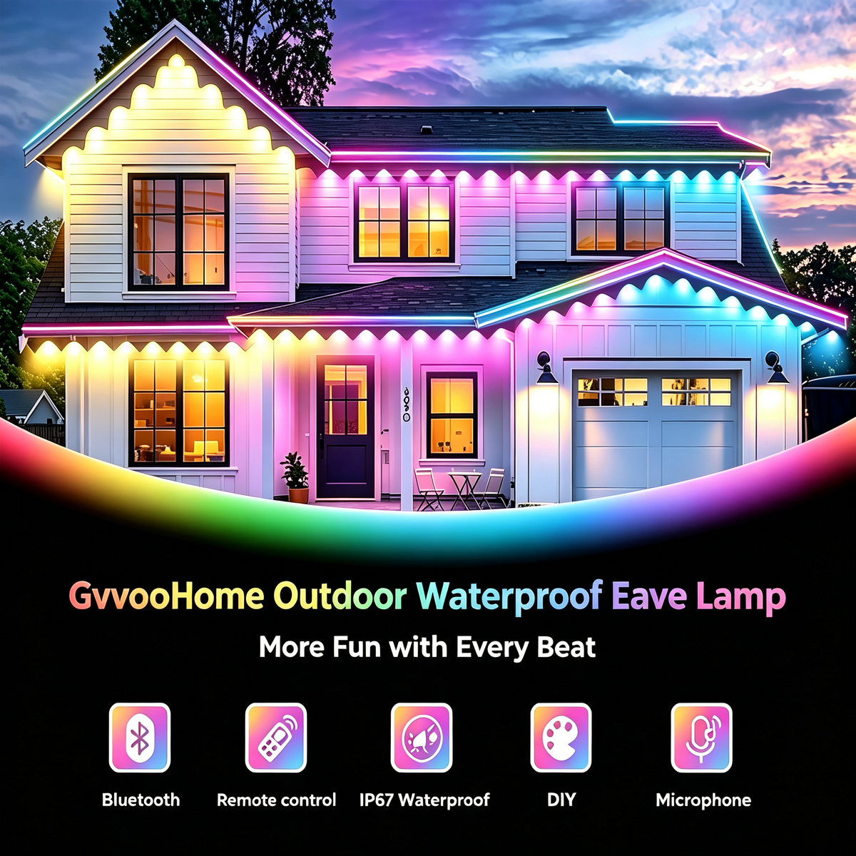 Permanent Outdoor Lights 148ft Smart RGBW Outdoor Eaves String Light with 54 LED Lights 16 Million Colors APP/Remote Control IP67 Waterproof Roof Lights for Holiday Halloween Christmas Party Decor