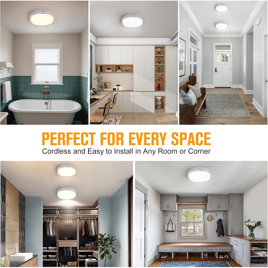 Ceiling Light Battery Operated, Motion Sensor LED Lights with 8000mAh Battery, 3 Color Temperatures, 550LM, Motion Activated for Closet, Shower, Stairs, Pantry,1pcs