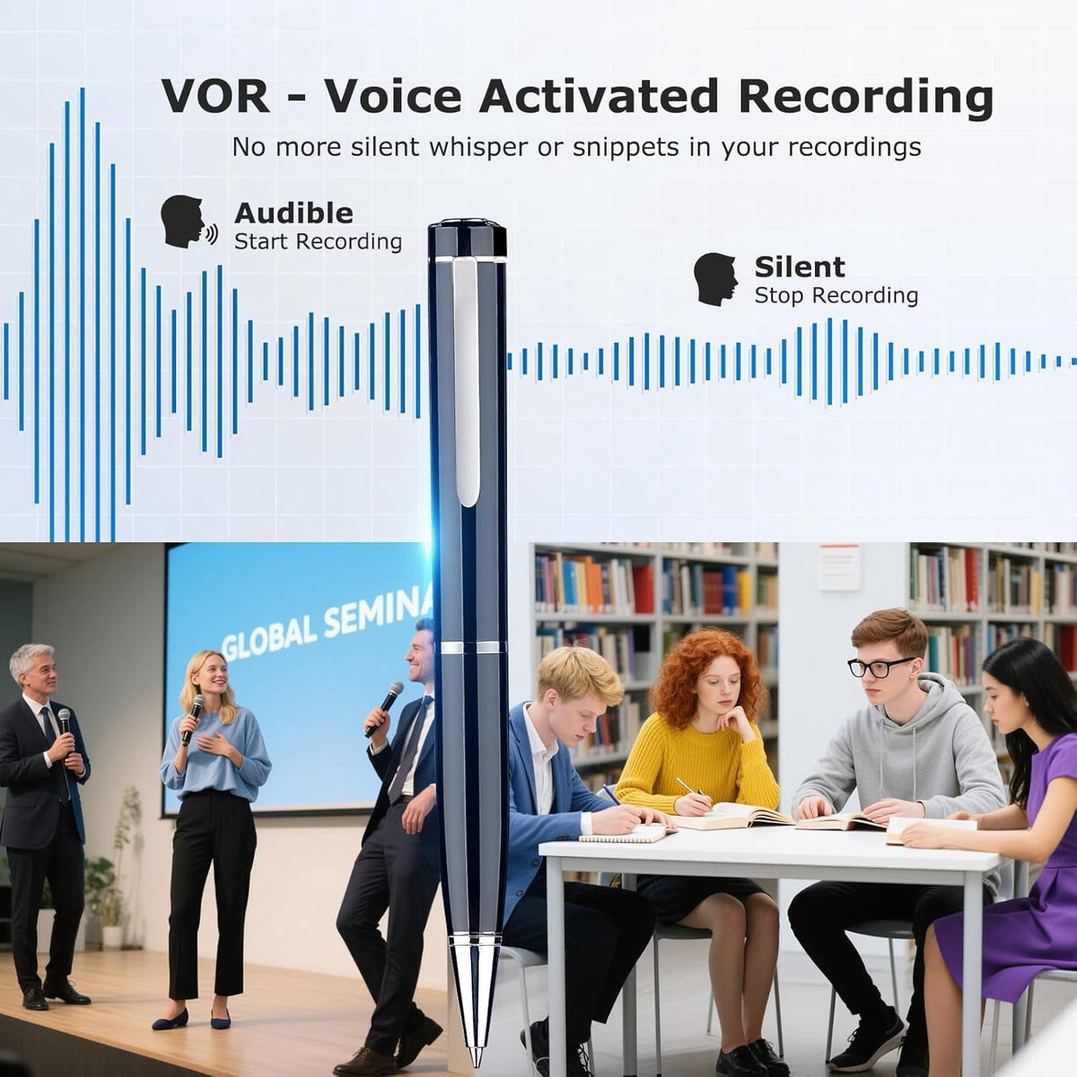 64GB Digital Voice Recorder Audio Recorder Pen with 25H Battery Life Playback & Voice Activation Recording Device Voice Activated Recorder with AI Noise Reduction for Lectures/Meetings/Interviews