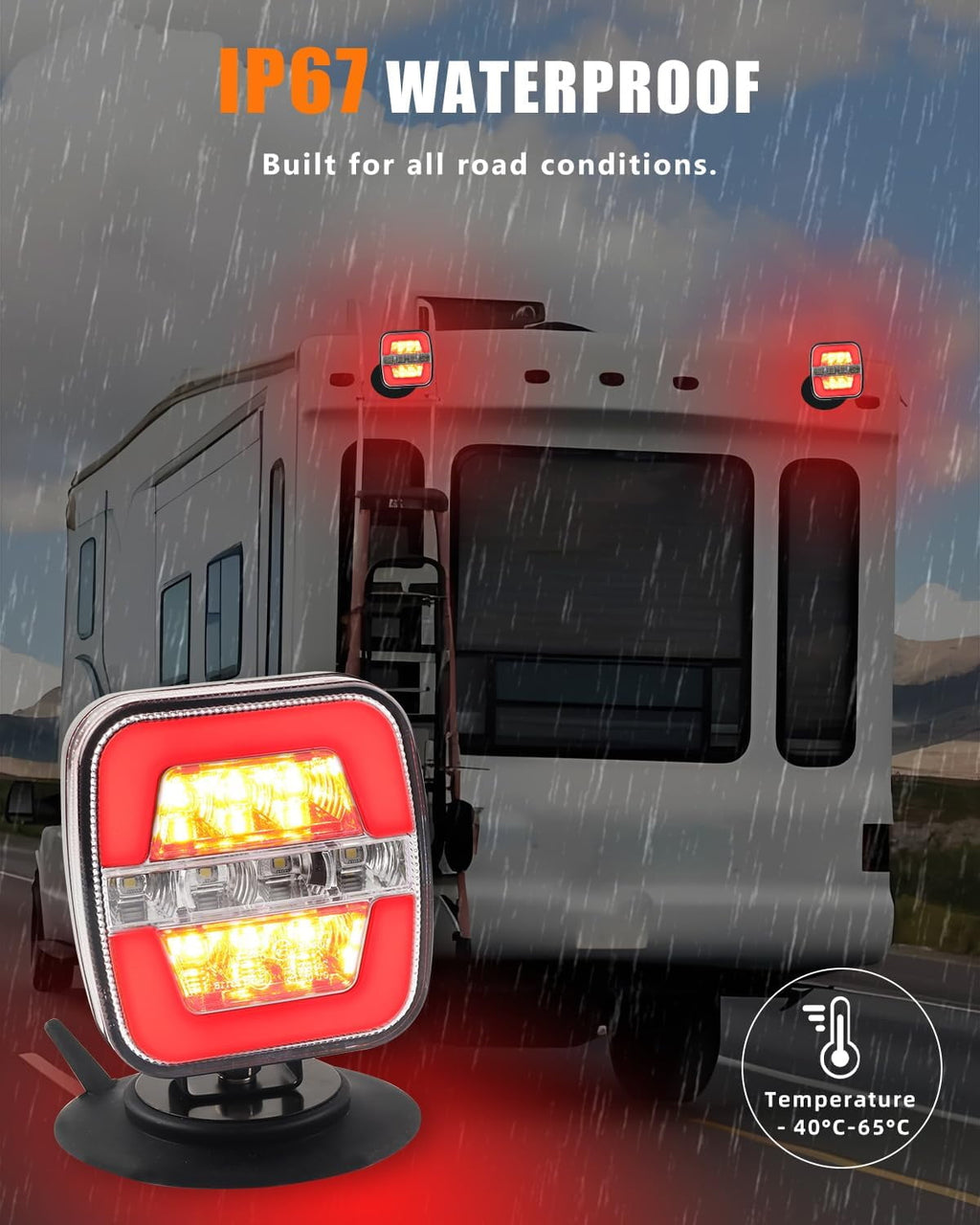 Wireless Trailer Lights-Magnetic Trailer Lights Adjustable Tow Light with Suction Cup Rechargeable Towing Tail Light Kit Brake Turn&Reverse Light Portable LED Towing Lights for Trucks Boat RV Camper