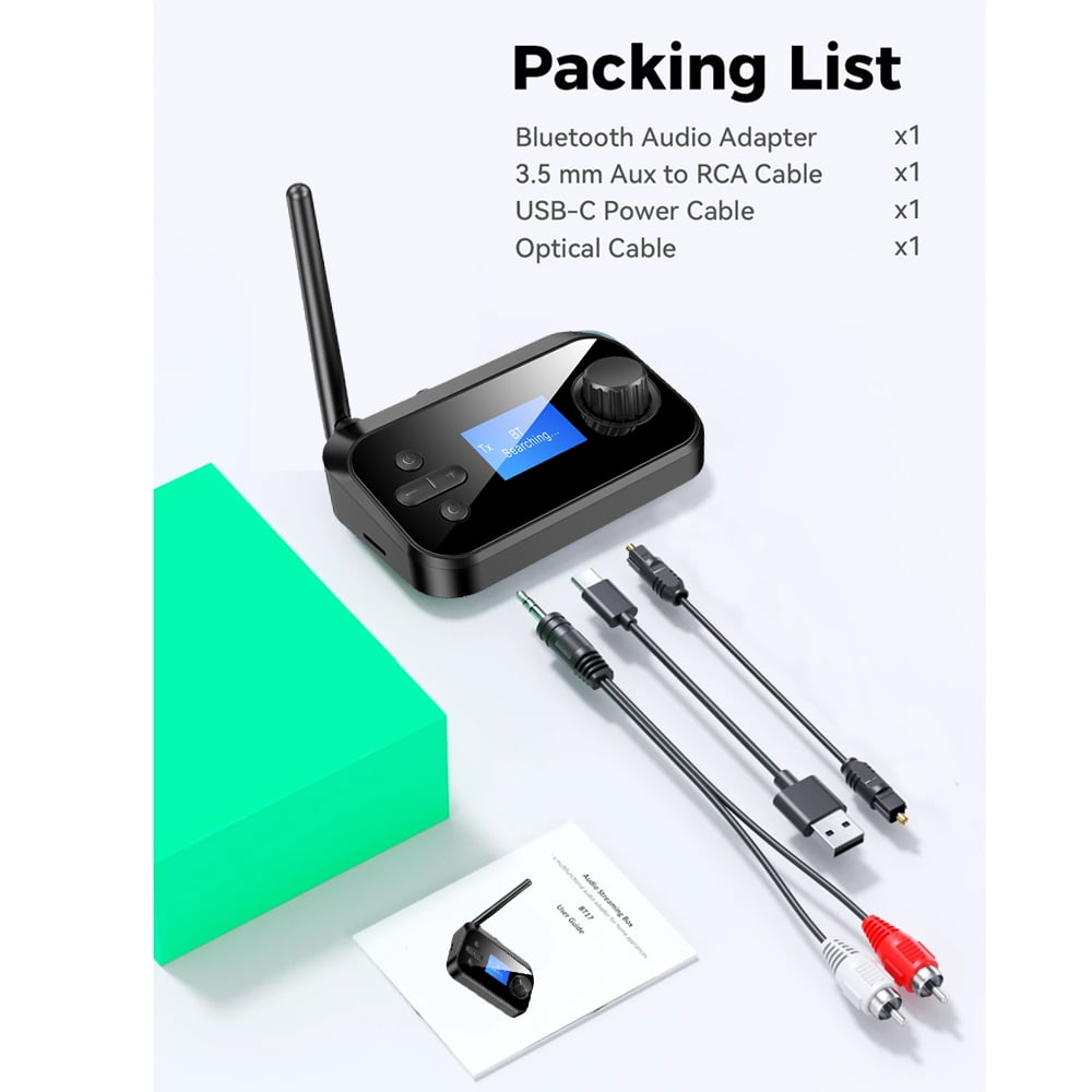MUSICOZY Bluetooth 5.2 Transmitter Receiver Long Range Bluetooth Audio Adapter Wireless Music Receiver with Dual Channel 3.5mm Aux RCA Port for Home Stereo Laptop Speakers