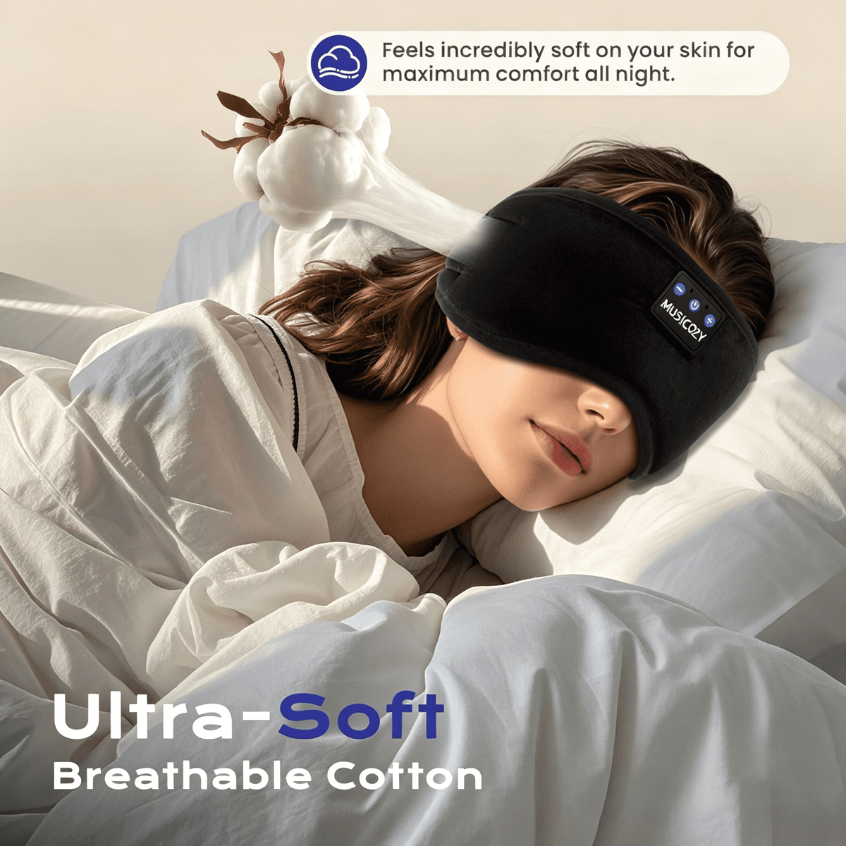 MUSICOZY Sleep Headphones Bluetooth 5.4 Headband Sleeping Eye Mask for Mom Women Men Wireless Music Earbuds Earphones for Side Sleepers Built-in HD Speakers Cool Gadgets Office Travel Meditation Gift