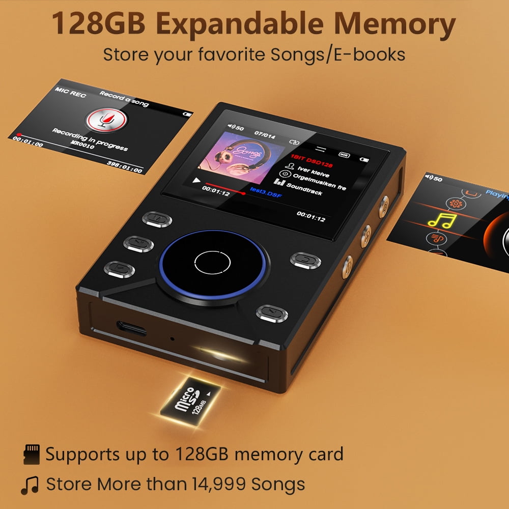144GB HiFi MP3 Player with Bluetooth5.4 Lossless DSD High Resolution Digital Audio Music Player with FM Radio Recording Portable Audio Player with Built-in 16GB+128GB TF Card for Music Enthusiasts