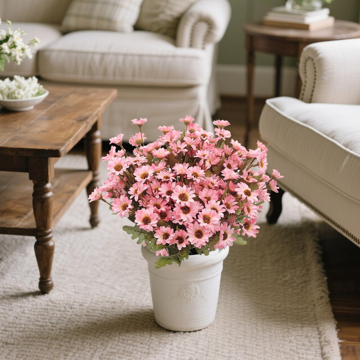 5-Pack Artificial Fall Flowers Fake Lifelike Mums for Outdoors UV Resistant Silk Daisy Floral Faux Mum Plants Fake Bushes for Year-Round Porch Garden Yard Porch Patio Decor Home Decor Indoor Outside