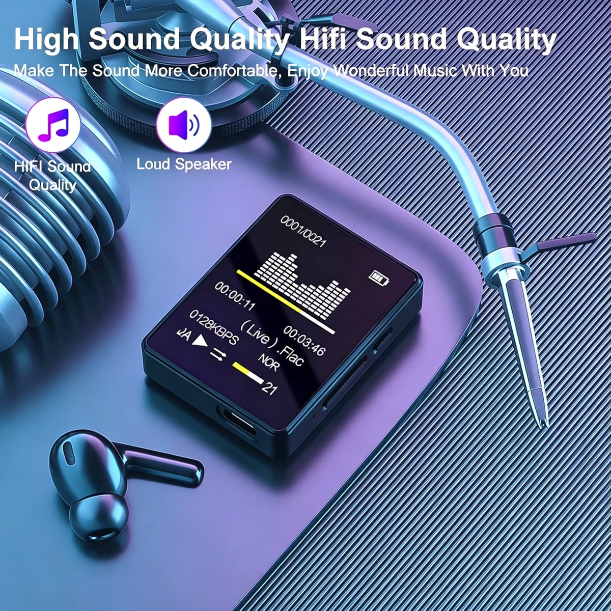 32GB MP3 Player Mini Digital Walkmen Portable MP4 Bluetooth Stereo Speaker HiFi Music Player Multifunction MP3 with Recording E-Book Alarm Clock Video Photo Supports up to 128GB Running Walking