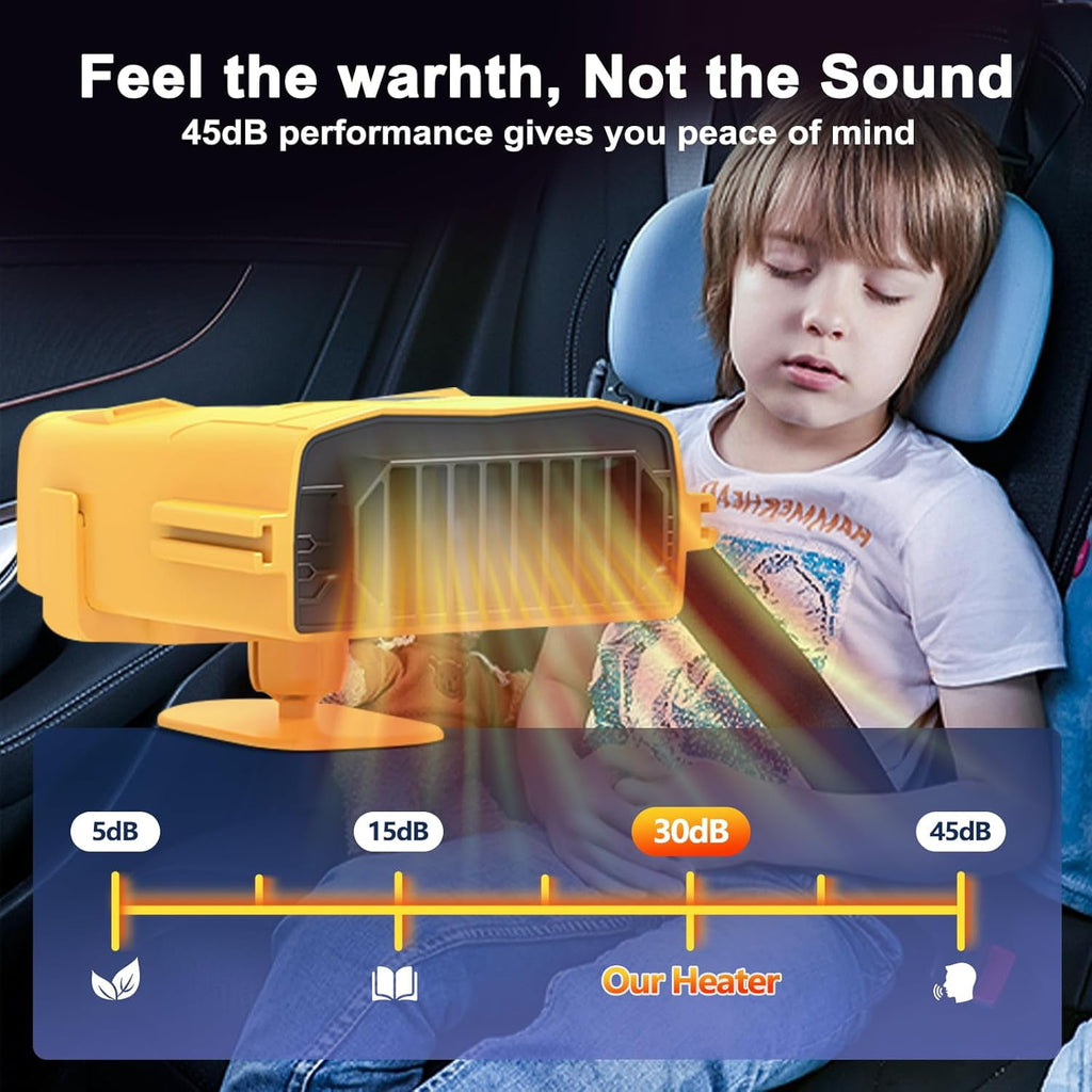 MUSICOZY Car Heater Fan 12v 150w Winter Windshield Defogger and Defroster 2 in 1 Portable Car Fast Heating Cooling Fan Can Heat for Seat with 1.4M Line 360° Rotatable Base Car Heater(Yellow)