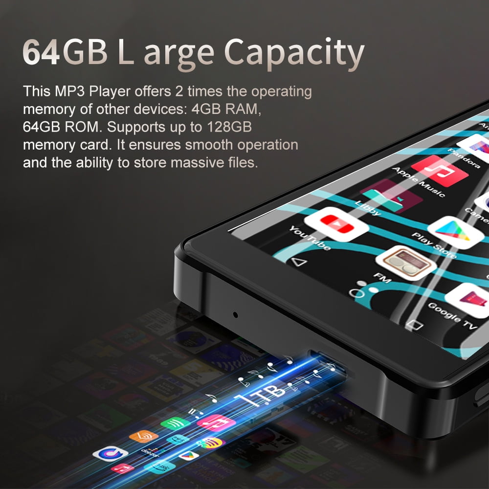 MUSICOZY 128GB MP3 Player with Bluetooth WiFi Android 12 OS MP3&MP4 Players with 5 Touchscreen and 64GB ROM 1080P 120Hz 16MP Camera Digital Music Player with Spotify Audible Play Store for Students