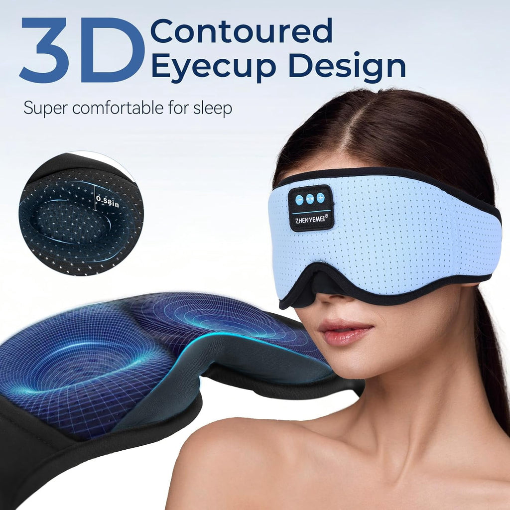 MUSICOZY White Noise Sleep Mask Headphones with 16 Soothing Sounds Bluetooth Sleep Mask 3D Wireless Music Sleeping Headphones for Side Sleeper Wireless Music Eye Mask with Timer Gifts for Men Women