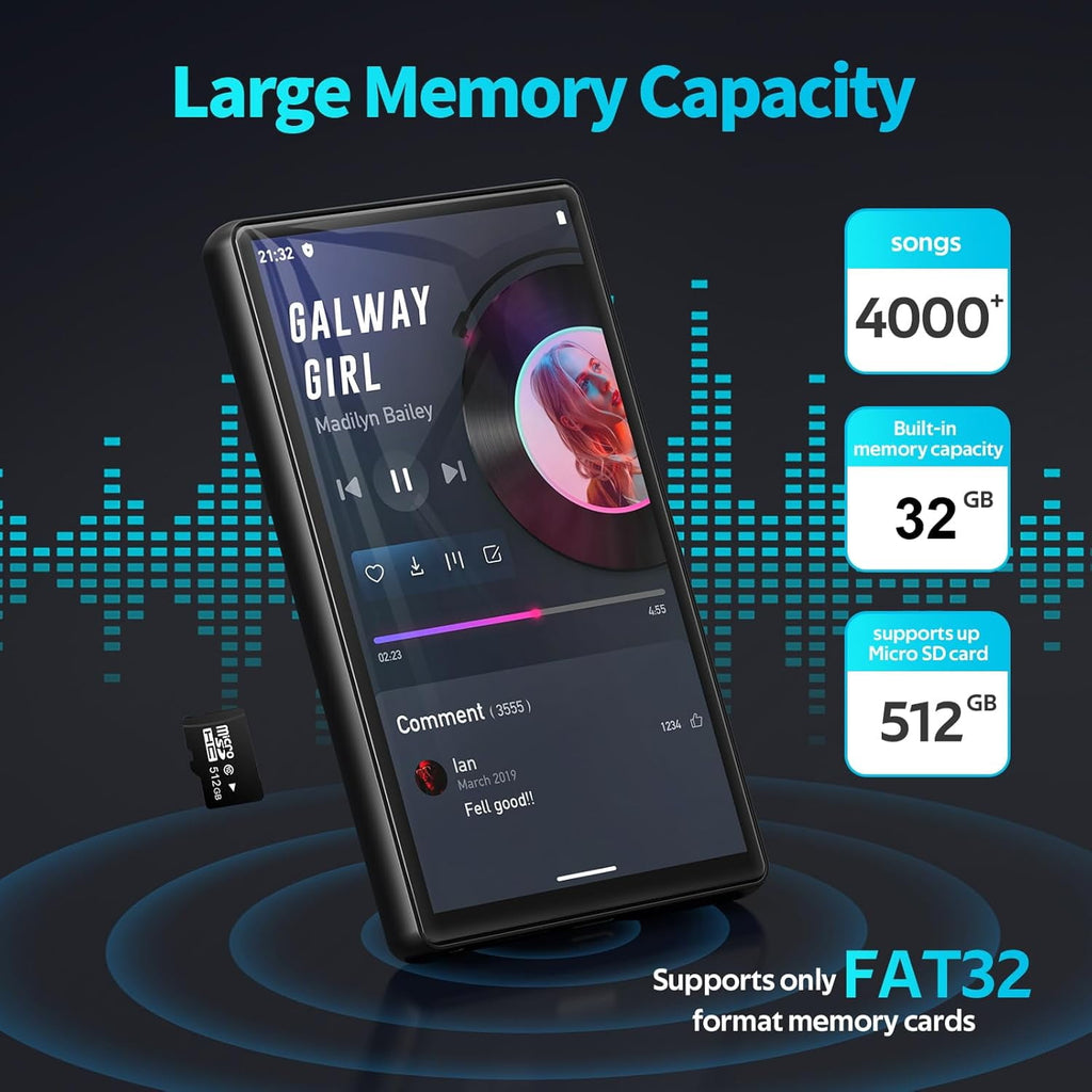 Newest 160GB MP3 Player with Bluetooth and WiFi Android 11 OS MP3 & MP4 Players with 5 Touchscreen and Speaker 3GB RAM & 32GB ROM 2500mAh Music Player with Spotify Audible Amazon Music Play Store