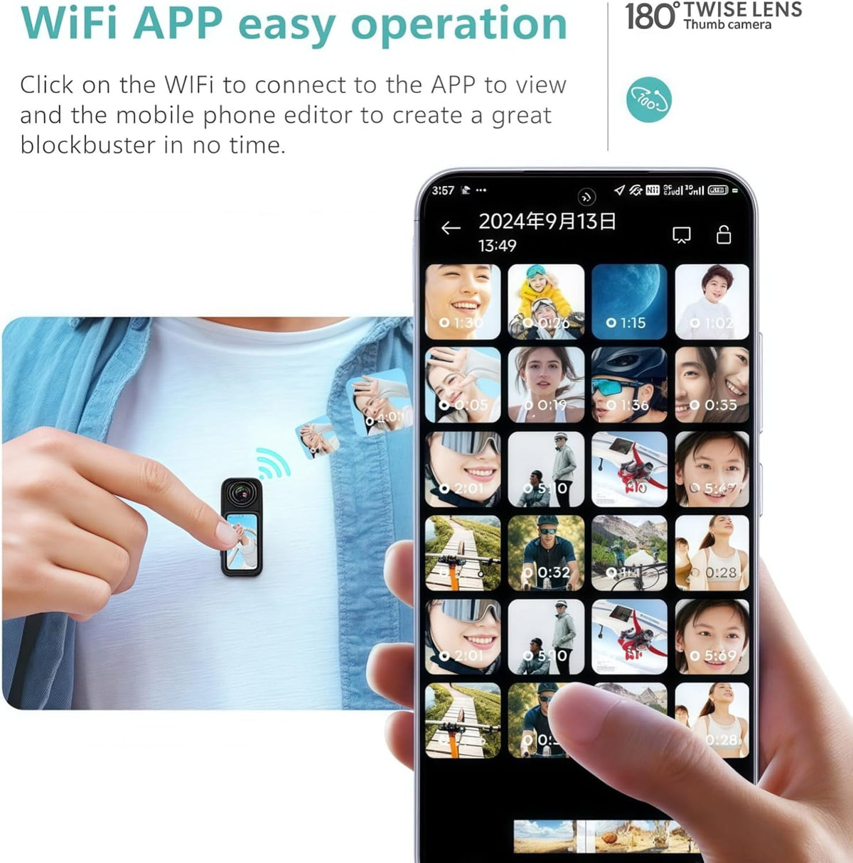 128GB FHD 1080P Mini Rotate Body Camera Wearable Action Body Cam Thumb Size Hands Free Recording Body Worn Camera Portable Camcorder Mount Anywhere for Work Travel Sport Pet Walking (Black)