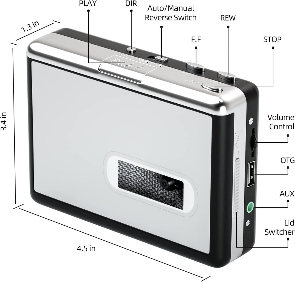 Portable Walkmen Cassette Player Best Overall Standalone USB Cassette to MP3 Converter Audio Music Cassette Tape to Digital Converter Player (White)