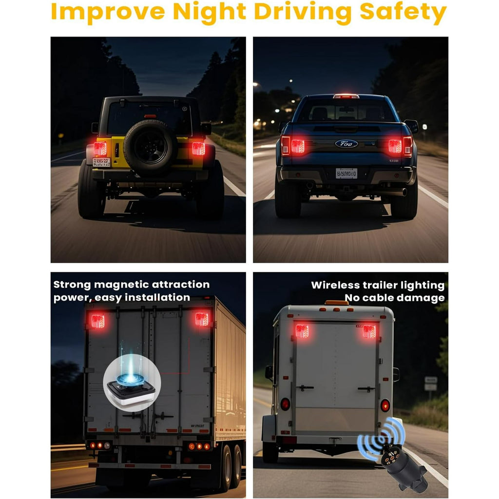 Magnetic Wireless Tail Lights Kit for Trailer,Led Trailer Rear Lights,12-24V LED Tow Lights Kit with Turn Signals,Rechargeable Towing Light with Powerful Suction Base for Trucks,Boat,RV,Vehicle