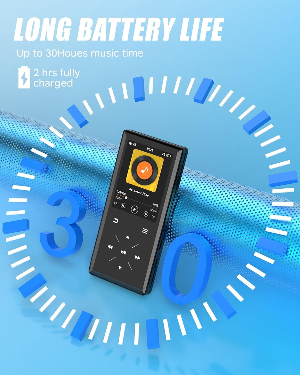 96GB Bluetooth MP3 Player - 2.4 Screen Portable HiFi Mp3 MP4 Player with Built-in Speaker Walkmen Music Player with Voice Recorder FM Radio Touch Buttons Study Player Support up to 256GB SD Card