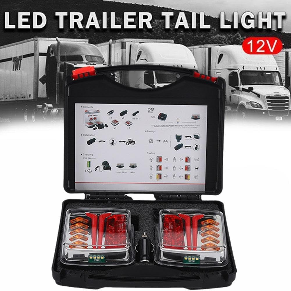 Magnetic Wireless Tail Lights Kit for Trailer,Led Trailer Rear Lights,12-24V LED Tow Lights Kit with Turn Signals,Rechargeable Towing Light with Powerful Suction Base for Trucks,Boat,RV,Vehicle