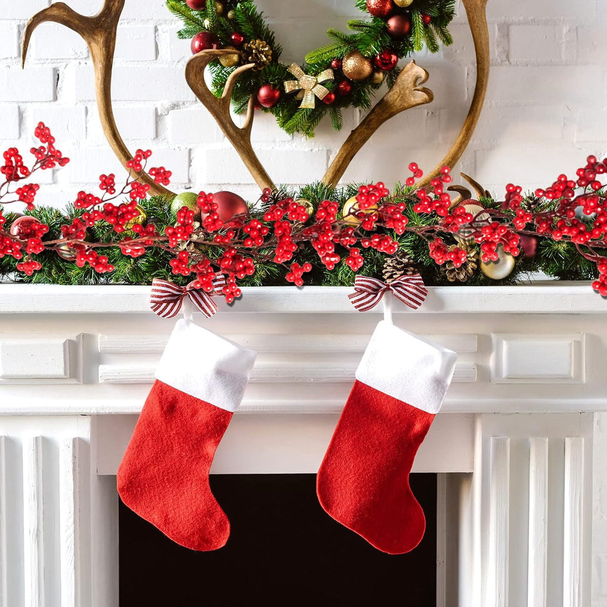 Christmas Red Berry String Garland Artificial Lighted Berry Garland for Home Xmas Winter Valentine s Day Holiday Fireplace Mantel Table Decorations Tree Decor 6 ft Xmas Decoration (1 Piece)