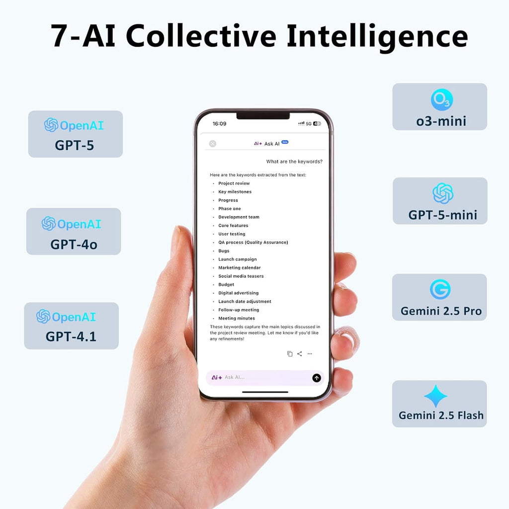 MUSICOZY AI Voice Recorder w/Case AI Note Taker & App Control Real-Time AI Transcription and Summary Noise Cancellation 152 Languages 64GB Digital Audio Recorder for Meetings Lectures & Calls