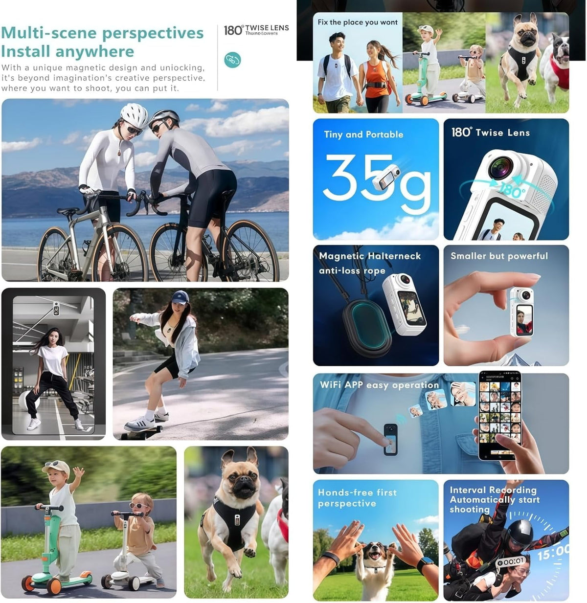 128GB FHD 1080P Mini Rotate Body Camera Wearable Action Body Cam Thumb Size Hands Free Recording Body Worn Camera Portable Camcorder Mount Anywhere for Work Travel Sport Pet Walking (White)
